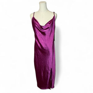 Justify Magenta Satin Slip Dress Cowl Neck Midi Y2K NWT